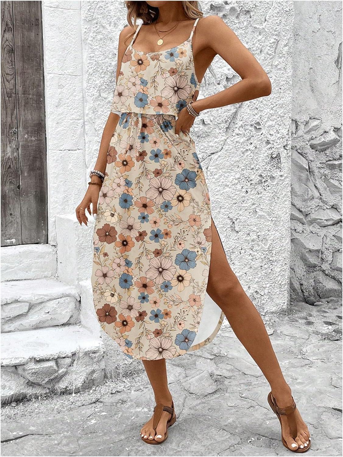 image:imageWomens Spaghetti Strap Tie Dye Cami Sun Dress Beach Midi Summer Dresses Resort Wear Vacation OutfitsFloral Multicolor