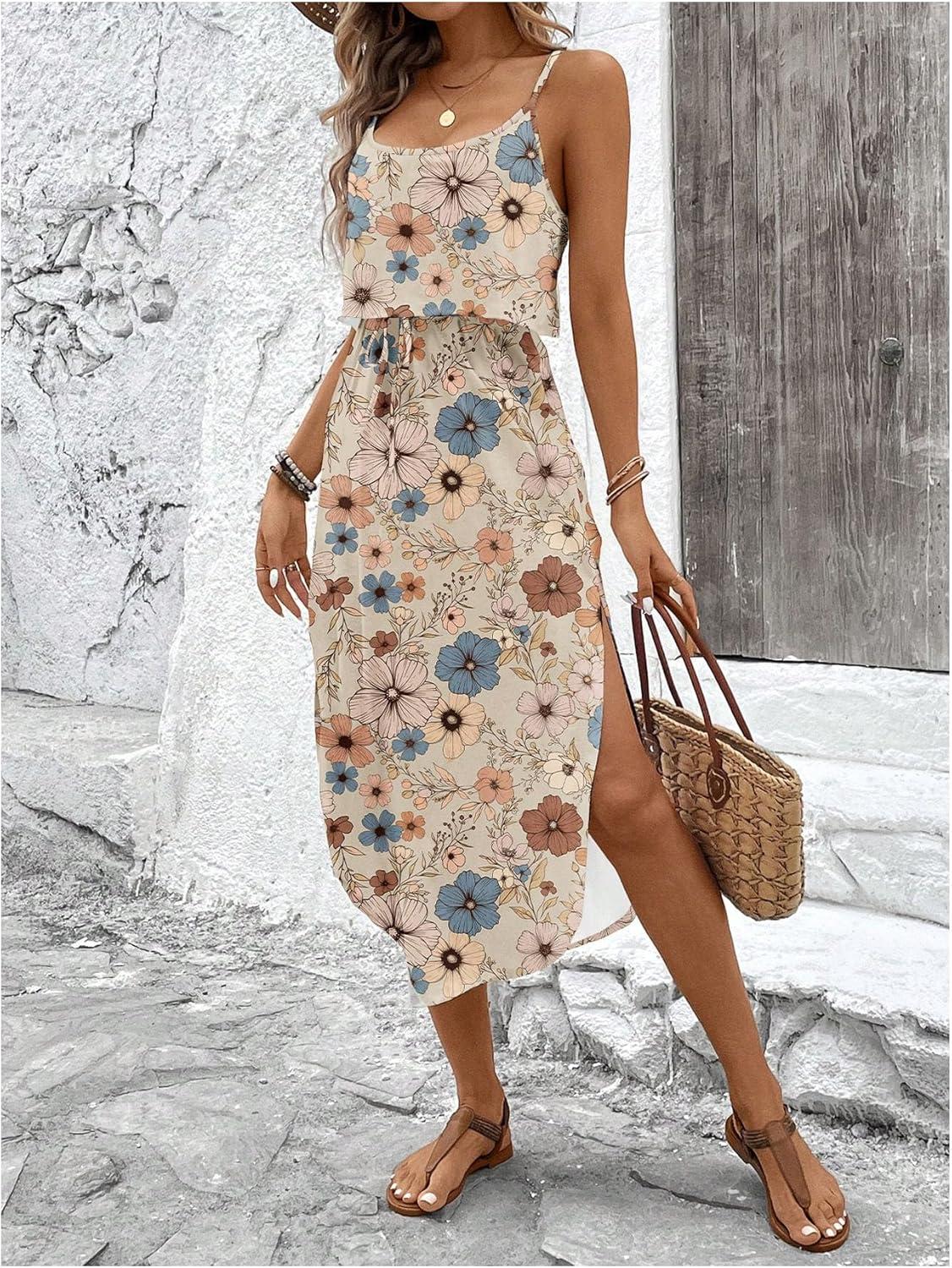 image:imageWomens Spaghetti Strap Tie Dye Cami Sun Dress Beach Midi Summer Dresses Resort Wear Vacation OutfitsFloral Multicolor