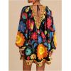 image:imageWomens Boho Floral V Neck Mini Dresses Bishop Sleeve Tie Open Back Tropical DressBlack