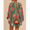 image:imageWomens Boho Floral V Neck Mini Dresses Bishop Sleeve Tie Open Back Tropical DressGreen and Red