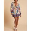 image:imageWomens Boho Floral V Neck Mini Dresses Bishop Sleeve Tie Open Back Tropical DressMulticolor