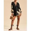 image:imageWomens Boho Floral V Neck Mini Dresses Bishop Sleeve Tie Open Back Tropical DressMulticolor Black