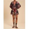 image:imageWomens Boho Floral V Neck Mini Dresses Bishop Sleeve Tie Open Back Tropical DressMulticolor Red