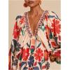 image:imageWomens Boho Floral V Neck Mini Dresses Bishop Sleeve Tie Open Back Tropical DressOrange