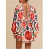 image:imageWomens Boho Floral V Neck Mini Dresses Bishop Sleeve Tie Open Back Tropical DressOrange
