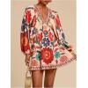 image:imageWomens Boho Floral V Neck Mini Dresses Bishop Sleeve Tie Open Back Tropical DressOrange
