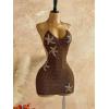 image:imageWomens Boho Sequin Mini Dress Halter Tie Back V Neck Bodycon Dresses Sparkle DressCoffee Brown