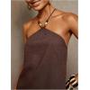 image:imageWomens Boho Tropical Tie Backless Halter Dresses Sleeveless Vacation Beach Short DressBrown