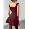 image:imageWomens Cocktail Dresses Sweetheart Neck Sleeveless Mini Dress Slim Fit High Waisted A Line DressBurgundy