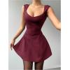 image:imageWomens Cocktail Dresses Sweetheart Neck Sleeveless Mini Dress Slim Fit High Waisted A Line DressBurgundy