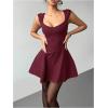 image:imageWomens Cocktail Dresses Sweetheart Neck Sleeveless Mini Dress Slim Fit High Waisted A Line DressBurgundy