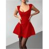 image:imageWomens Cocktail Dresses Sweetheart Neck Sleeveless Mini Dress Slim Fit High Waisted A Line DressRed