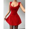 image:imageWomens Cocktail Dresses Sweetheart Neck Sleeveless Mini Dress Slim Fit High Waisted A Line DressRed