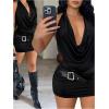 image:imageWomens Deep V Neck Halter Bodycon Mini Dress Draped Cowl Neck Backless Club Night Out DressesBlack