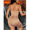 image:imageWomens Elegant Cut Out Halter Mini Dress Ruched Cross Wrap Hem Bodycon Dresses Cocktail Evening Party DressKhaki