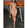 image:imageWomens Elegant Cut Out Halter Mini Dress Ruched Cross Wrap Hem Bodycon Dresses Cocktail Evening Party DressKhaki
