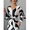 image:imageWomens Elegant Graphic Twist Front Dress 34 Ruffle Sleeve Silky Maxi Dress Bodycon Cocktail Dresses with SlitApricot