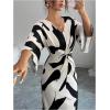 image:imageWomens Elegant Graphic Twist Front Dress 34 Ruffle Sleeve Silky Maxi Dress Bodycon Cocktail Dresses with SlitApricot