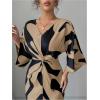 image:imageWomens Elegant Graphic Twist Front Dress 34 Ruffle Sleeve Silky Maxi Dress Bodycon Cocktail Dresses with SlitKhaki