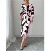 image:imageWomens Elegant Graphic Twist Front Dress 34 Ruffle Sleeve Silky Maxi Dress Bodycon Cocktail Dresses with SlitPink