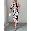 image:imageWomens Elegant Graphic Twist Front Dress 34 Ruffle Sleeve Silky Maxi Dress Bodycon Cocktail Dresses with SlitPink