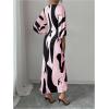 image:imageWomens Elegant Graphic Twist Front Dress 34 Ruffle Sleeve Silky Maxi Dress Bodycon Cocktail Dresses with SlitPink