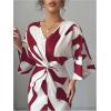 image:imageWomens Elegant Graphic Twist Front Dress 34 Ruffle Sleeve Silky Maxi Dress Bodycon Cocktail Dresses with SlitRed Violet