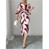 image:imageWomens Elegant Graphic Twist Front Dress 34 Ruffle Sleeve Silky Maxi Dress Bodycon Cocktail Dresses with SlitRed Violet