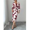image:imageWomens Elegant Graphic Twist Front Dress 34 Ruffle Sleeve Silky Maxi Dress Bodycon Cocktail Dresses with SlitRed Violet
