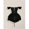 image:imageWomens Off Shoulder Corset Dress Ruffle Hem Lace Up Mini Dress Gothic Lolita OutfitsBlack
