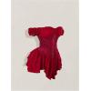 image:imageWomens Off Shoulder Corset Dress Ruffle Hem Lace Up Mini Dress Gothic Lolita OutfitsBurgundy