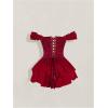 image:imageWomens Off Shoulder Corset Dress Ruffle Hem Lace Up Mini Dress Gothic Lolita OutfitsBurgundy
