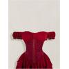 image:imageWomens Off Shoulder Corset Dress Ruffle Hem Lace Up Mini Dress Gothic Lolita OutfitsBurgundy