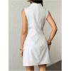 image:imageWomens PU Leather Ruched Bodycon Dresses Mock Neck Sleeveless Zipper Mini Tank DressBeige