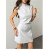 image:imageWomens PU Leather Ruched Bodycon Dresses Mock Neck Sleeveless Zipper Mini Tank DressBeige
