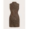 image:imageWomens PU Leather Ruched Bodycon Dresses Mock Neck Sleeveless Zipper Mini Tank DressBrown