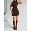 image:imageWomens PU Leather Ruched Bodycon Dresses Mock Neck Sleeveless Zipper Mini Tank DressCoffee Brown