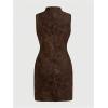 image:imageWomens PU Leather Ruched Bodycon Dresses Mock Neck Sleeveless Zipper Mini Tank DressCoffee Brown