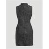 image:imageWomens PU Leather Ruched Bodycon Dresses Mock Neck Sleeveless Zipper Mini Tank DressDark Grey