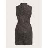 image:imageWomens PU Leather Ruched Bodycon Dresses Mock Neck Sleeveless Zipper Mini Tank DressGrey