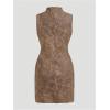image:imageWomens PU Leather Ruched Bodycon Dresses Mock Neck Sleeveless Zipper Mini Tank DressMocha Brown
