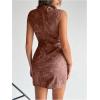 image:imageWomens PU Leather Ruched Bodycon Dresses Mock Neck Sleeveless Zipper Mini Tank DressPink