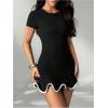 image:imageWomens Ruffle Wedding Guest Dress Elegant Short Sleeve Crewneck Bodycon Mini Dresses Party OutfitBlack