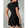 image:imageWomens Ruffle Wedding Guest Dress Elegant Short Sleeve Crewneck Bodycon Mini Dresses Party OutfitBlack