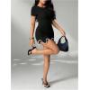 image:imageWomens Ruffle Wedding Guest Dress Elegant Short Sleeve Crewneck Bodycon Mini Dresses Party OutfitBlack
