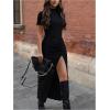 image:imageWomens Short Sleeve Maxi T Shirt Dress Mock Neck Ruched High Slit Long Casual Summer Tee DressesBlack