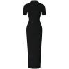image:imageWomens Short Sleeve Maxi T Shirt Dress Mock Neck Ruched High Slit Long Casual Summer Tee DressesBlack