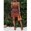 image:imageWomens Striped Crochet Mini Dress Chevron Tassel Fringe Bodycon Dress Crisscross Backless Boho Cami DressesMulticolor