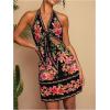 image:imageWomens Tropical Floral Backless Halter Dresses Cut Out Knot Front Sleeveless Vacation Short DressBlack