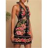 image:imageWomens Tropical Floral Backless Halter Dresses Cut Out Knot Front Sleeveless Vacation Short DressBlack
